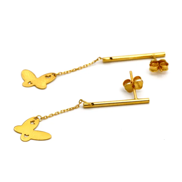 Real Gold Hanging Butterfly Stud Earring Set 3897 E1401