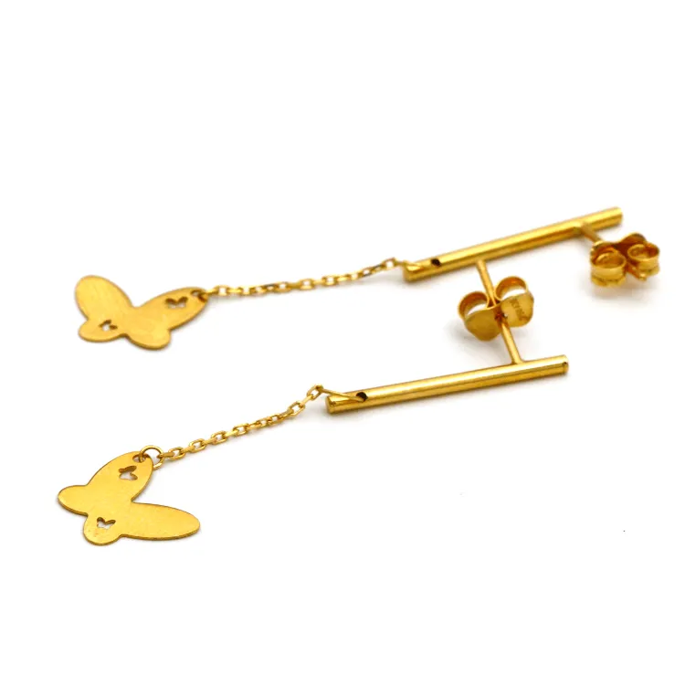 Real Gold Hanging Butterfly Stud Earring Set 3897 E1401