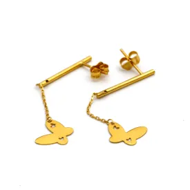 Real Gold Hanging Butterfly Stud Earring Set 3897 E1401