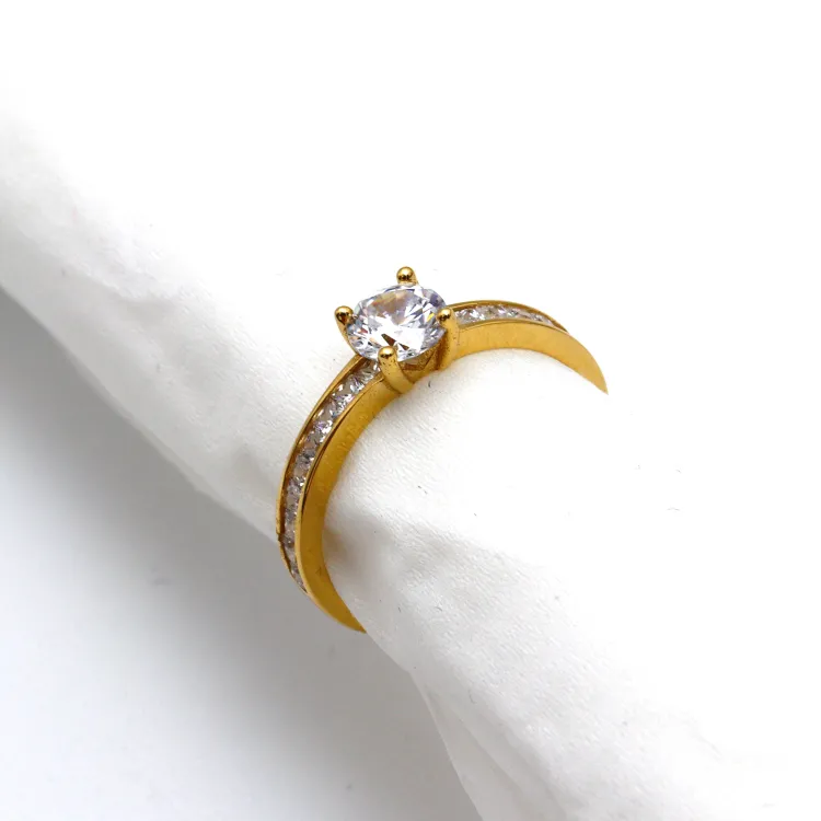 Real Gold Luxury Covered Solitaire Stone Ring 0232 (Size 9) R2203