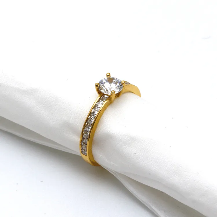 Real Gold Luxury Covered Solitaire Stone Ring 0232 (Size 9) R2203