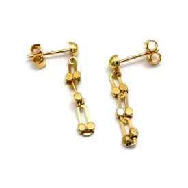 Real Gold Paper Clip GZTF 3 Beads Hanging Earring Set 1294/2 E1839