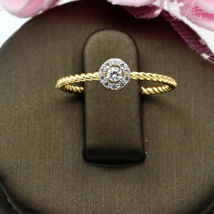 Real Gold Rope Twisted Luxury Stone Ring 0377 (SIZE 4.5) R2338