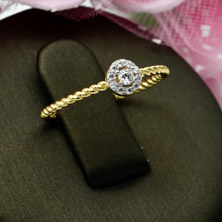 Real Gold Rope Twisted Luxury Stone Ring 0377 (SIZE 4.5) R2338