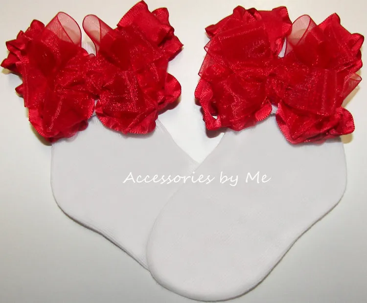 Red Organza Ruffle Bow Socks