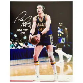 Rick Barry Signed NBA Top 50 Inscription Pose 6 Basketball 11x14 Photo (JSA)