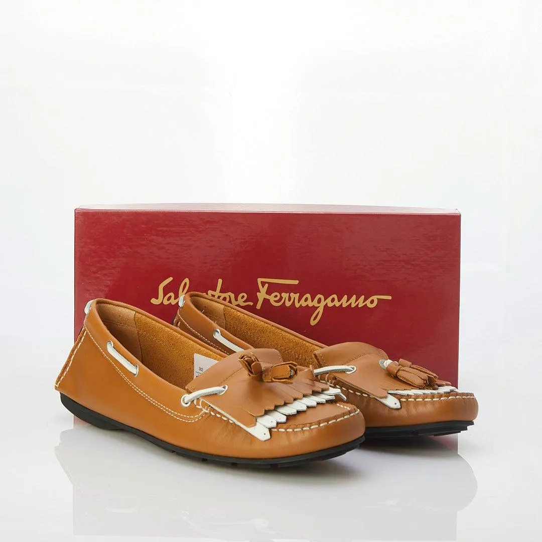 Salvatore Ferragamo Atina 2 Leather Tan Flat Moccasin Style UK Size 7.5.