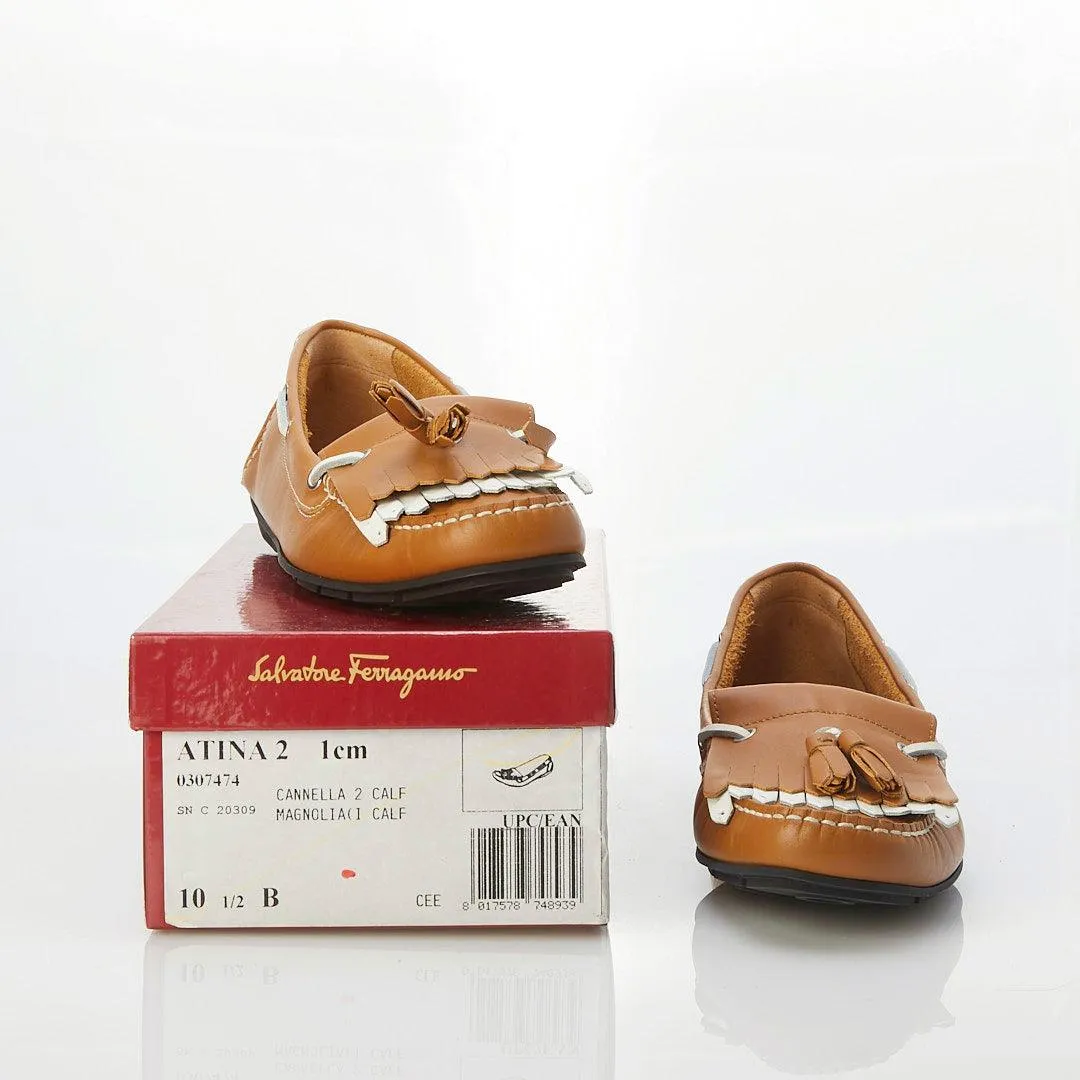 Salvatore Ferragamo Atina 2 Leather Tan Flat Moccasin Style UK Size 7.5.