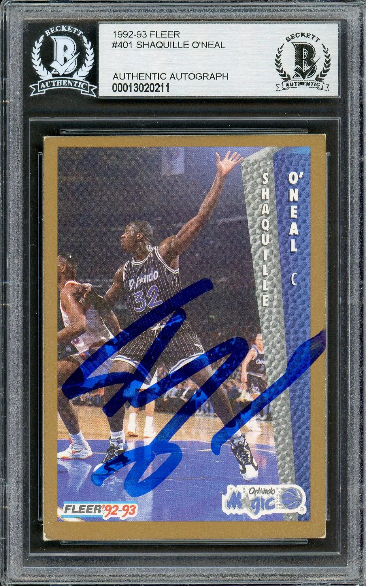 Shaquille Shaq O'Neal Autographed 1992-93 Fleer Rookie Card #401 Orlando Magic Beckett BAS #13020211