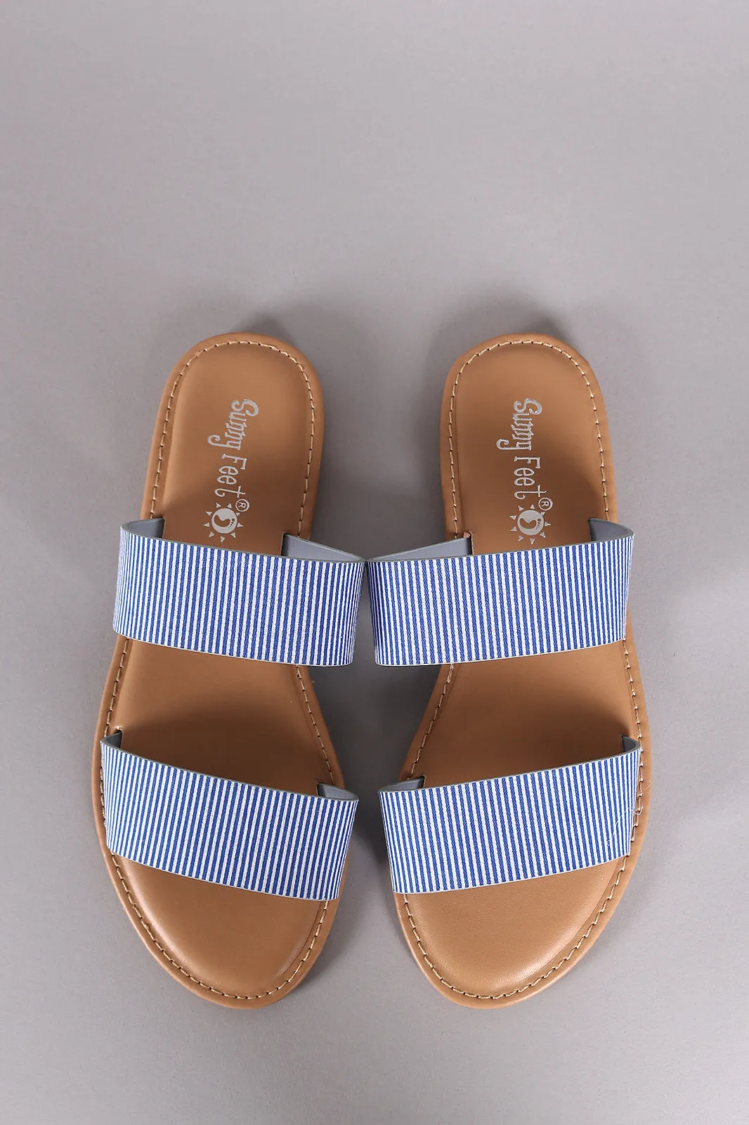 Sunny Feet Printed Double Band Slide Flat Sandals