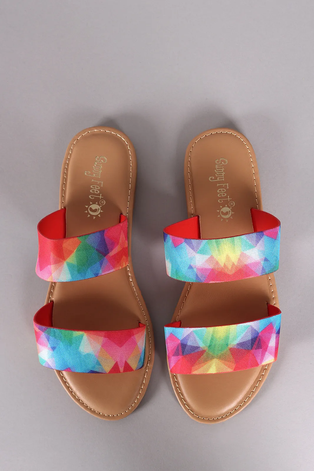 Sunny Feet Printed Double Band Slide Flat Sandals