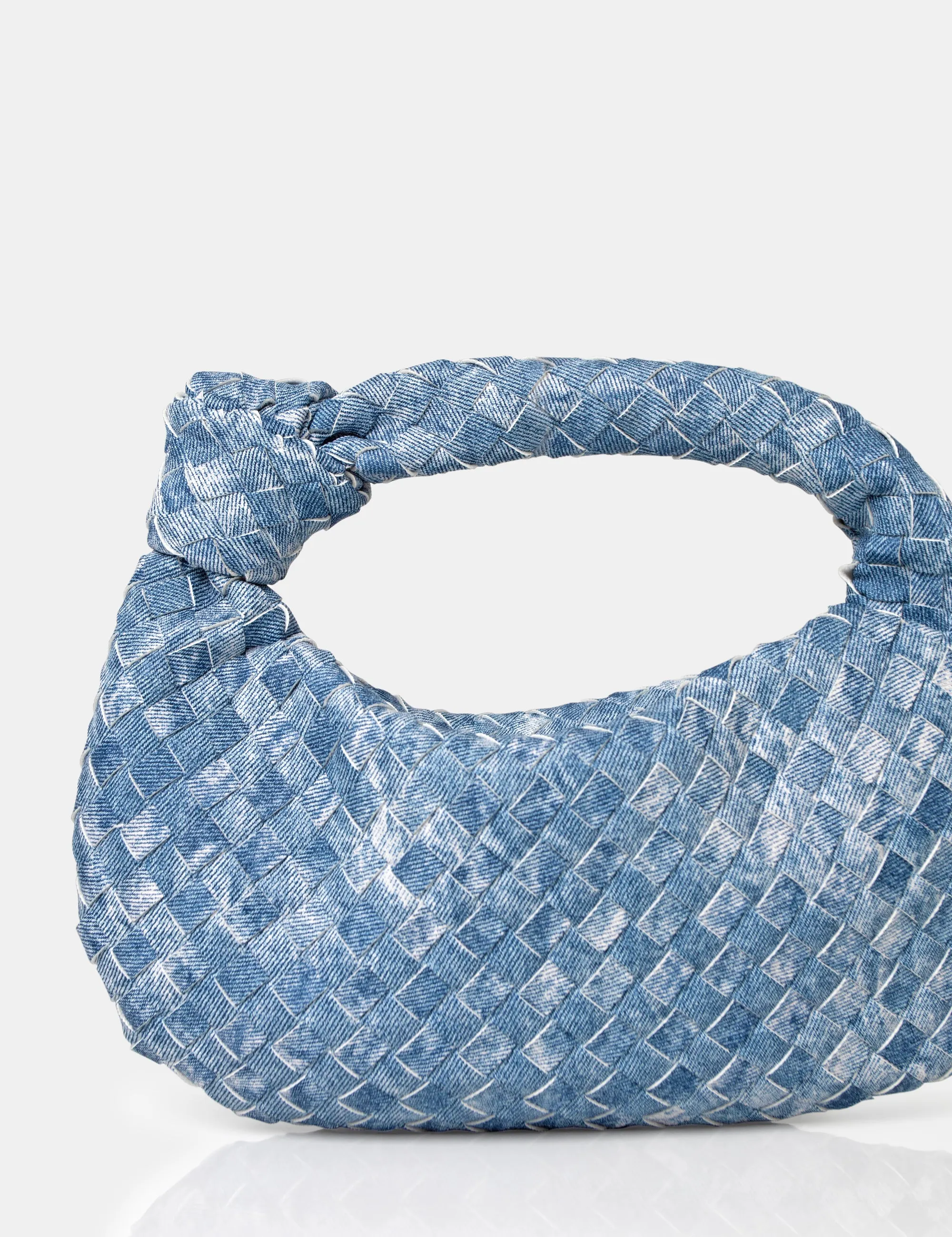 The Blame Denim Woven PU Knot Detail Mini Grab Bag