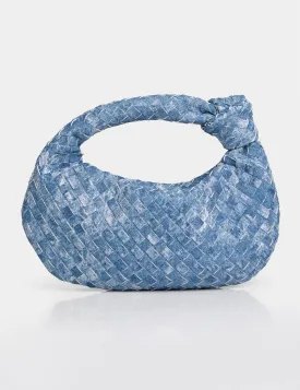 The Blame Denim Woven PU Knot Detail Mini Grab Bag