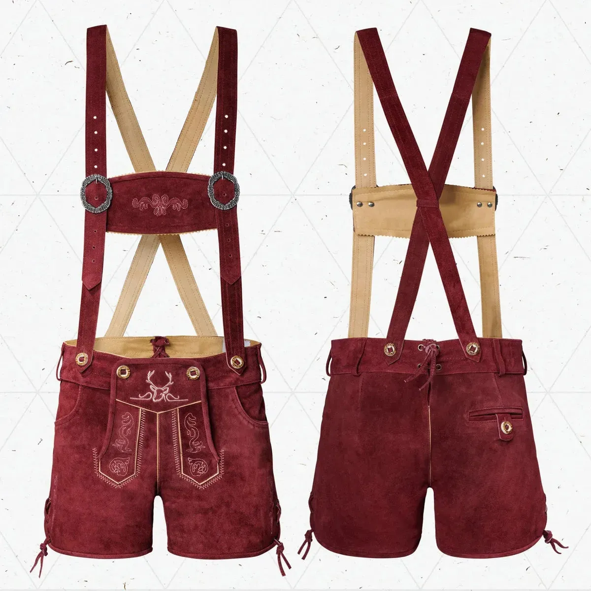 Women Lederhosen Short Pants Cherry Red