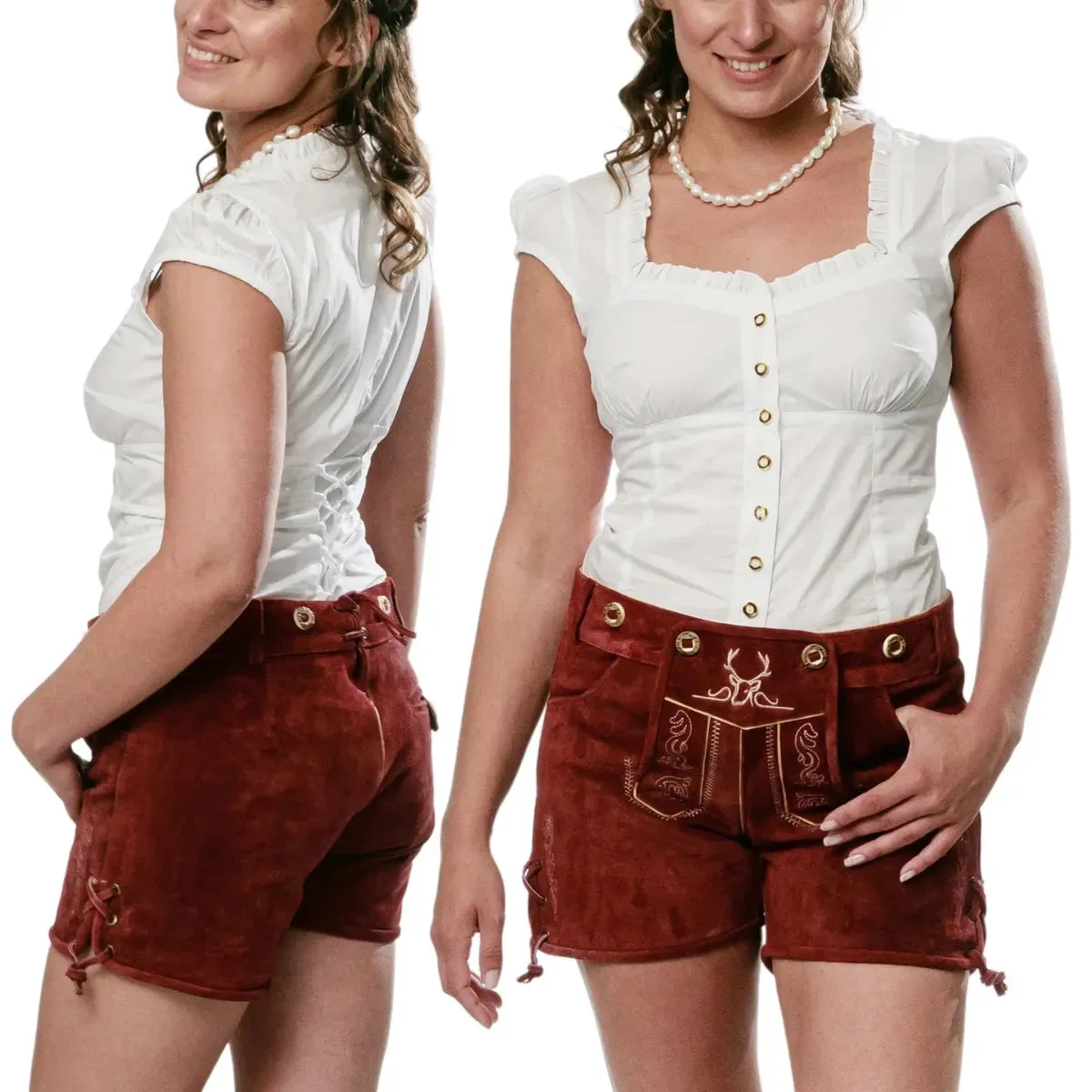 Women Lederhosen Short Pants Cherry Red