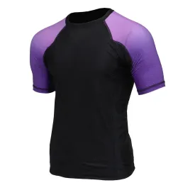 X-Fitness XFM7001 Men's Black and Purple Short Sleeve Compression Rash